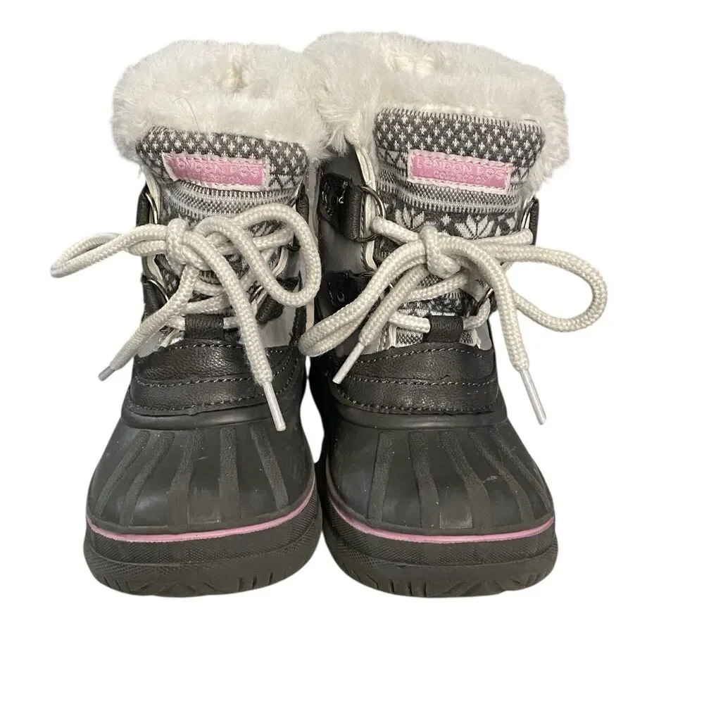 London Fog Lil Tottenham Winter Snow Boots Gray/Black/Pink Faux Fur Toddler Sz 7
